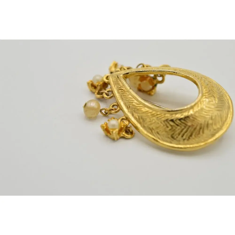 HAR Vintage Pin Brooch Pearl Dangle Gold Teardrop Mid Century 50s Signed FLAW 9B